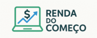 Logo do blog Renda do Começo com ícone de notebook, símbolo de cifrão e seta azul de crescimento financeiro.